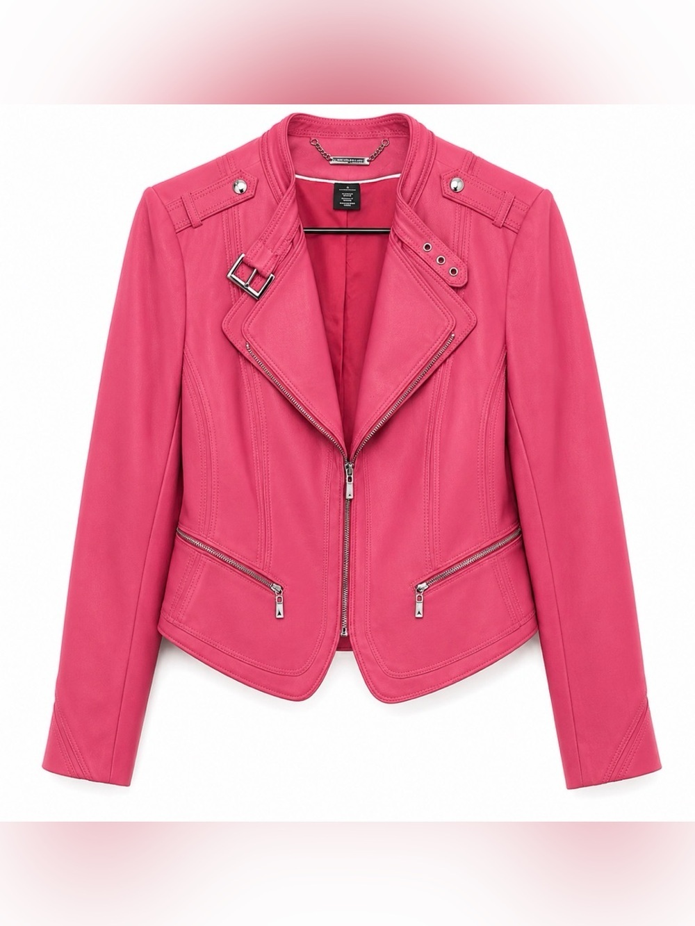 White House Black Market pink moto blazer/jacket. Silver zipper. Womens 12.